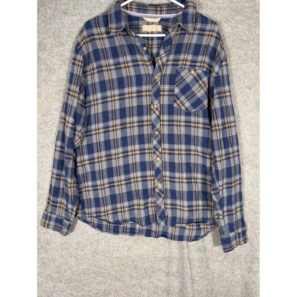 Distortion Mens Flannel Shirt XL Blue Grey Plaid Cotton Long Sleeve 7RF3067M
